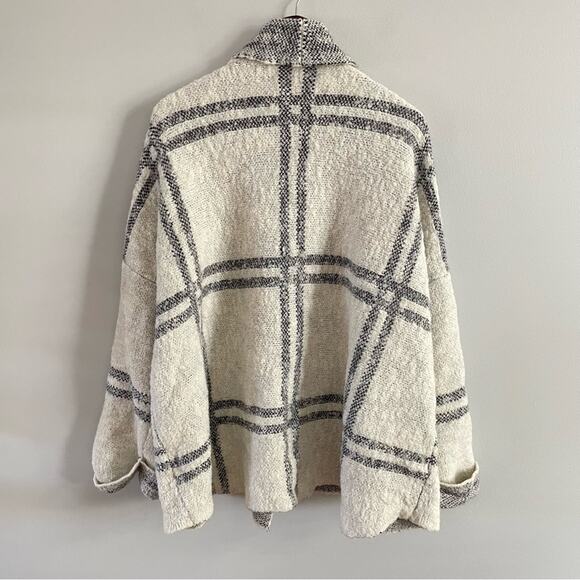 Free People | Womens Grey & White Windowpane Plaid Oversized Wool Blend Cardigan - Picture 5 of 10
